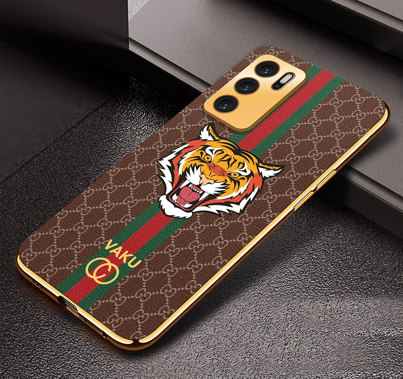 Vaku ® Oppo A16 Lynx Designer Leather Pattern Gold Electroplated Soft TPU Back Cover Case - Image 4