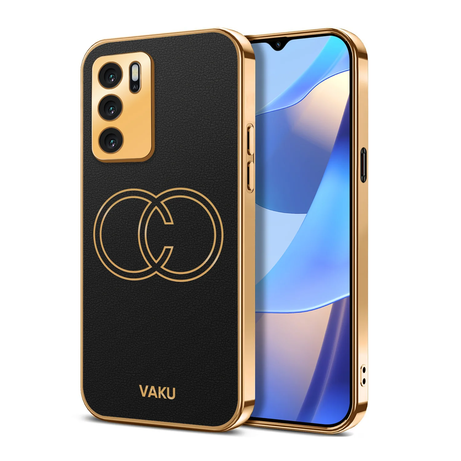 Vaku ® Oppo A16 Skylar Series Leather Stitched Gold Electroplated Soft TPU Back Cover - Image 10