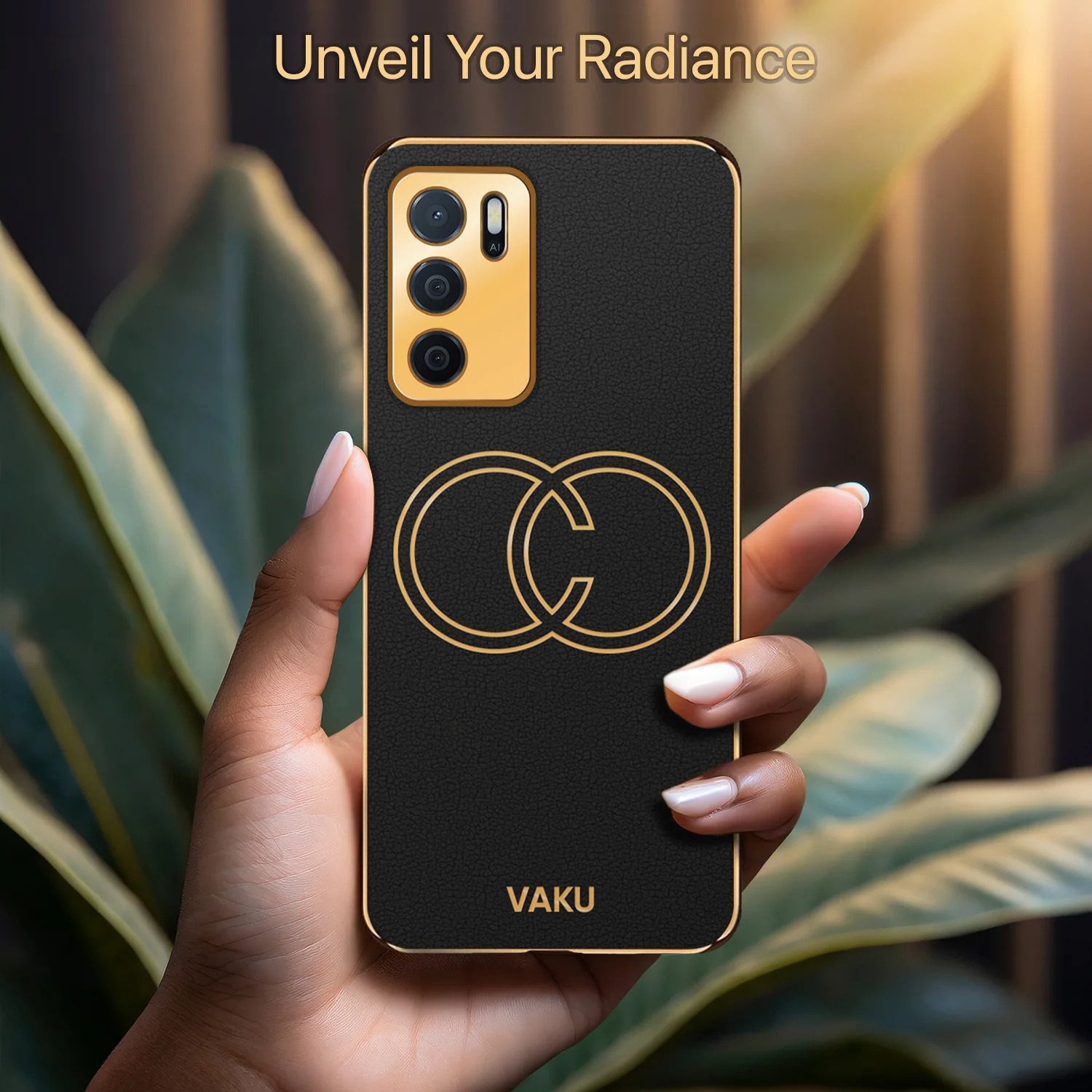 Vaku ® Oppo A16 Skylar Series Leather Stitched Gold Electroplated Soft TPU Back Cover - Image 11
