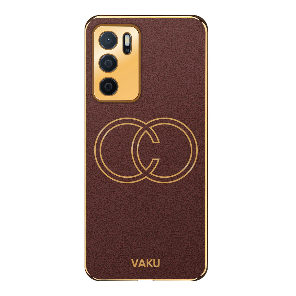 Vaku ® Oppo A16 Skylar Series Leather Stitched Gold Electroplated Soft TPU Back Cover - Image 12