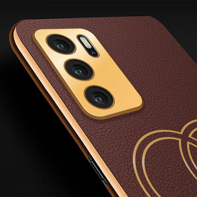Vaku ® Oppo A16 Skylar Series Leather Stitched Gold Electroplated Soft TPU Back Cover - Image 13