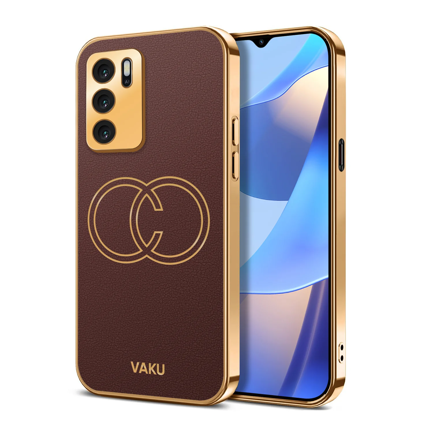 Vaku ® Oppo A16 Skylar Series Leather Stitched Gold Electroplated Soft TPU Back Cover - Image 14