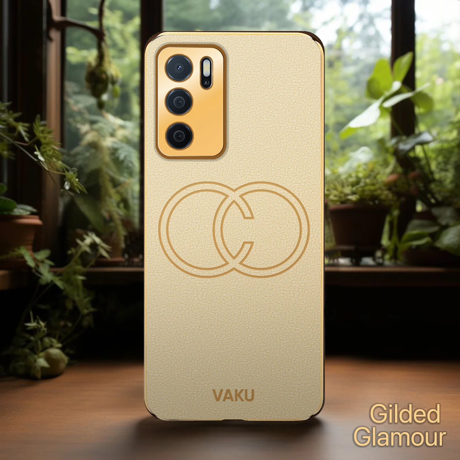 Vaku ® Oppo A16 Skylar Series Leather Stitched Gold Electroplated Soft TPU Back Cover - Image 16