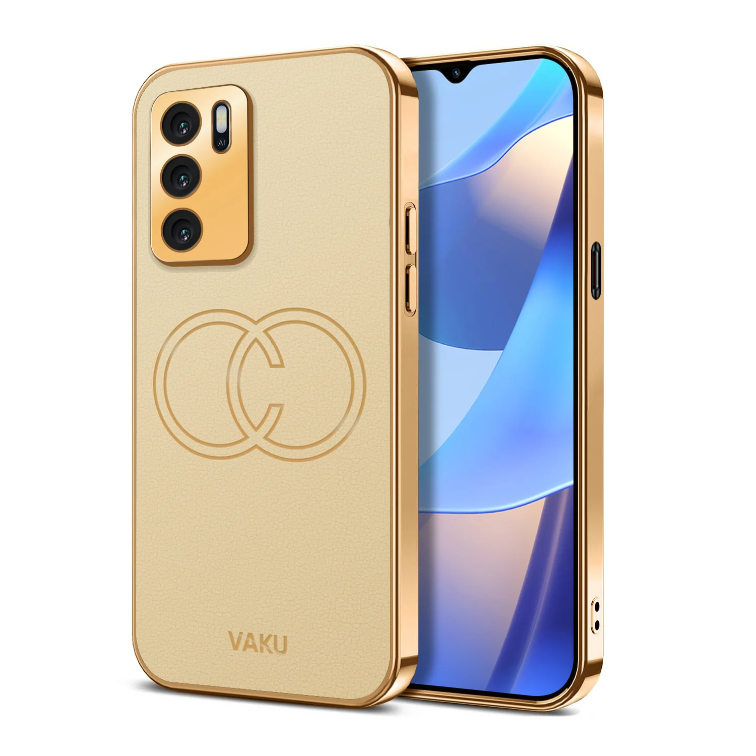 Vaku ® Oppo A16 Skylar Series Leather Stitched Gold Electroplated Soft TPU Back Cover - Image 5