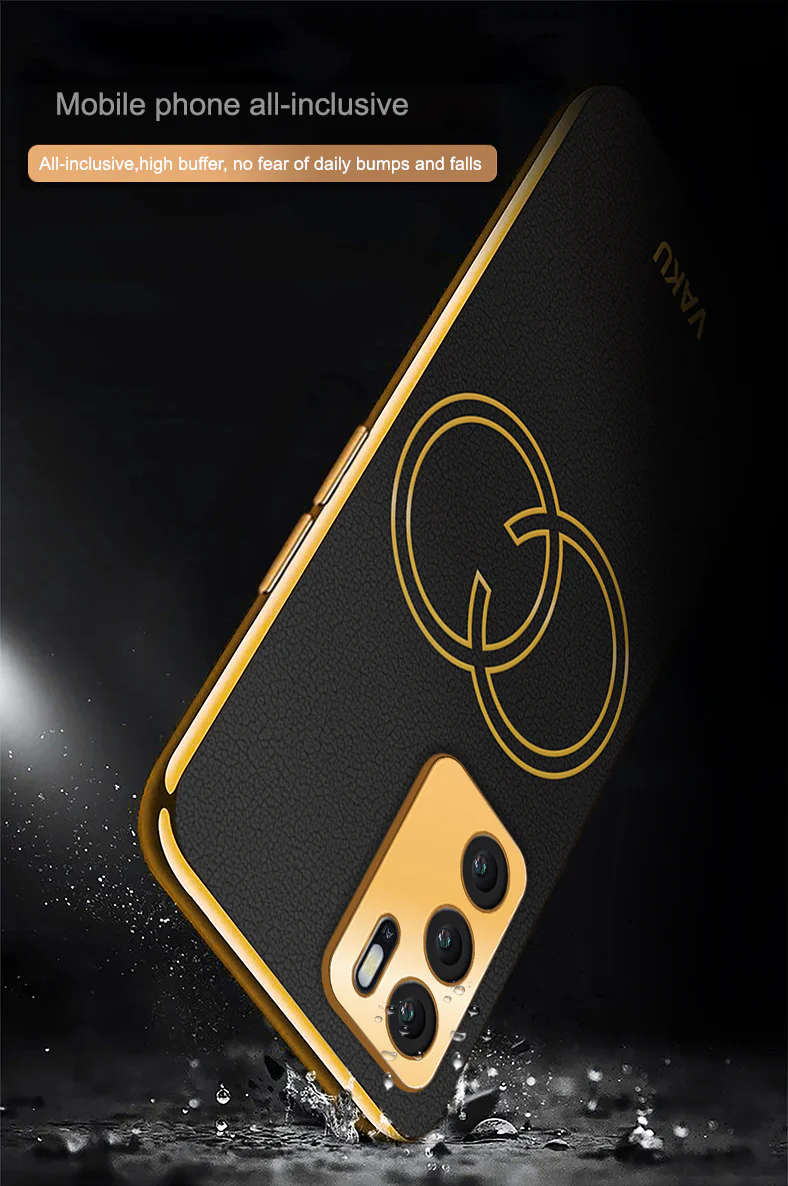 Vaku ® Oppo A16 Skylar Series Leather Stitched Gold Electroplated Soft TPU Back Cover - Image 6