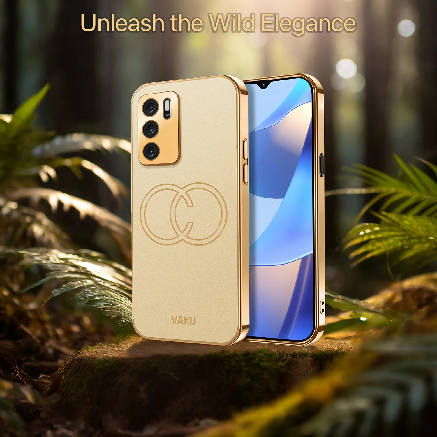 Vaku ® Oppo A16 Skylar Series Leather Stitched Gold Electroplated Soft TPU Back Cover - Image 8