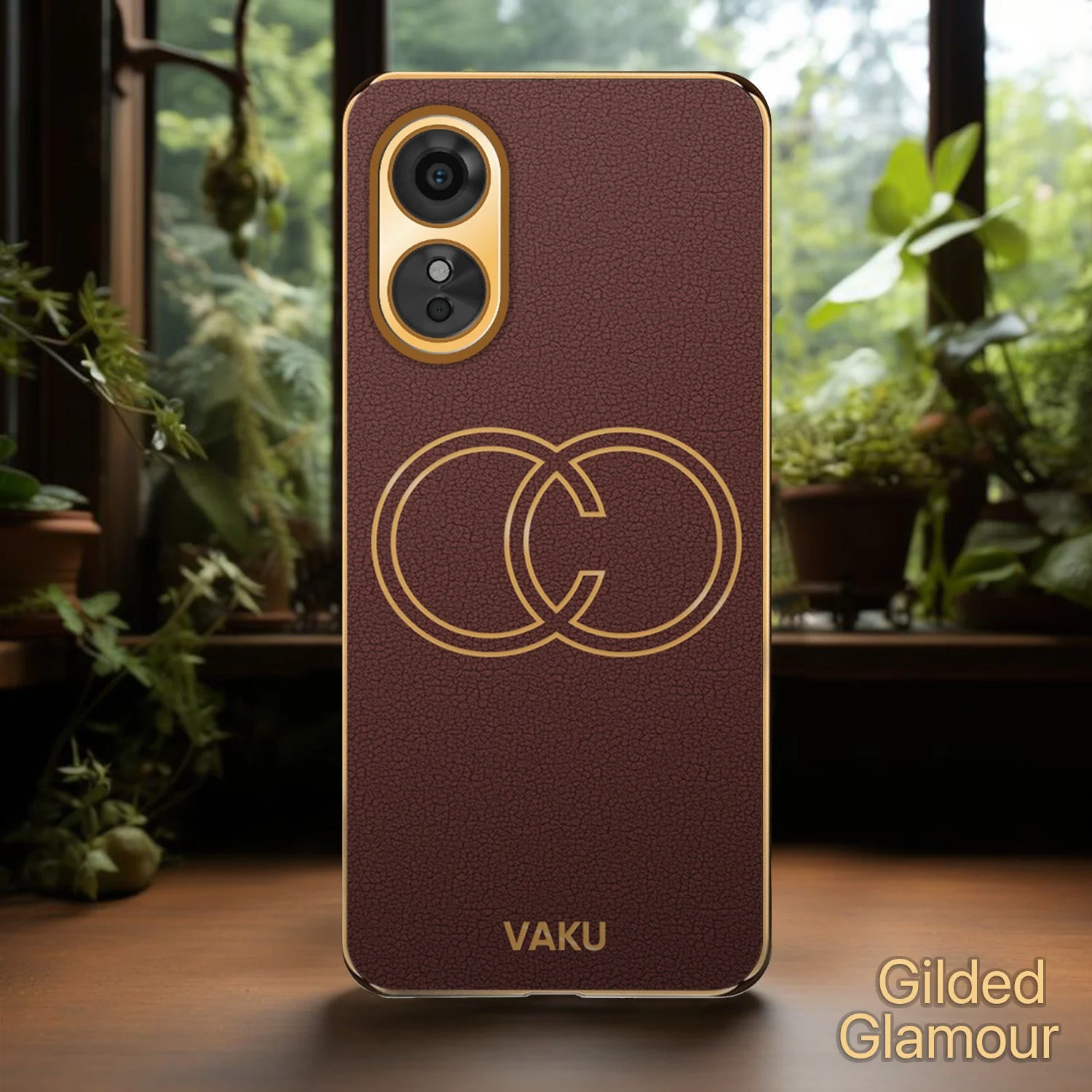 Vaku® Oppo A17 Skylar Leather Pattern Gold Electroplated Soft TPU Back Cover - Image 10