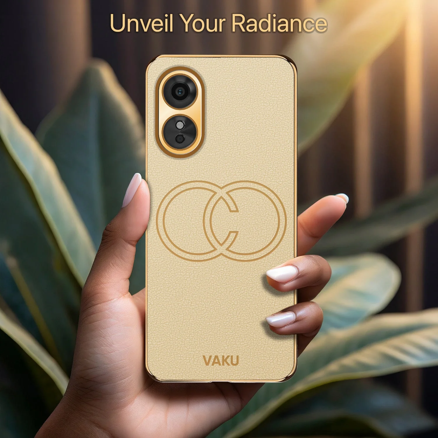 Vaku® Oppo A17 Skylar Leather Pattern Gold Electroplated Soft TPU Back Cover - Image 11