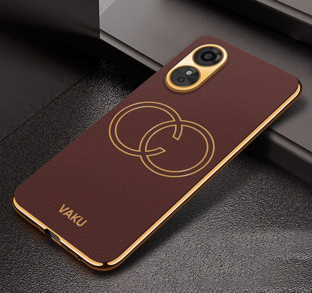 Vaku® Oppo A17 Skylar Leather Pattern Gold Electroplated Soft TPU Back Cover - Image 14