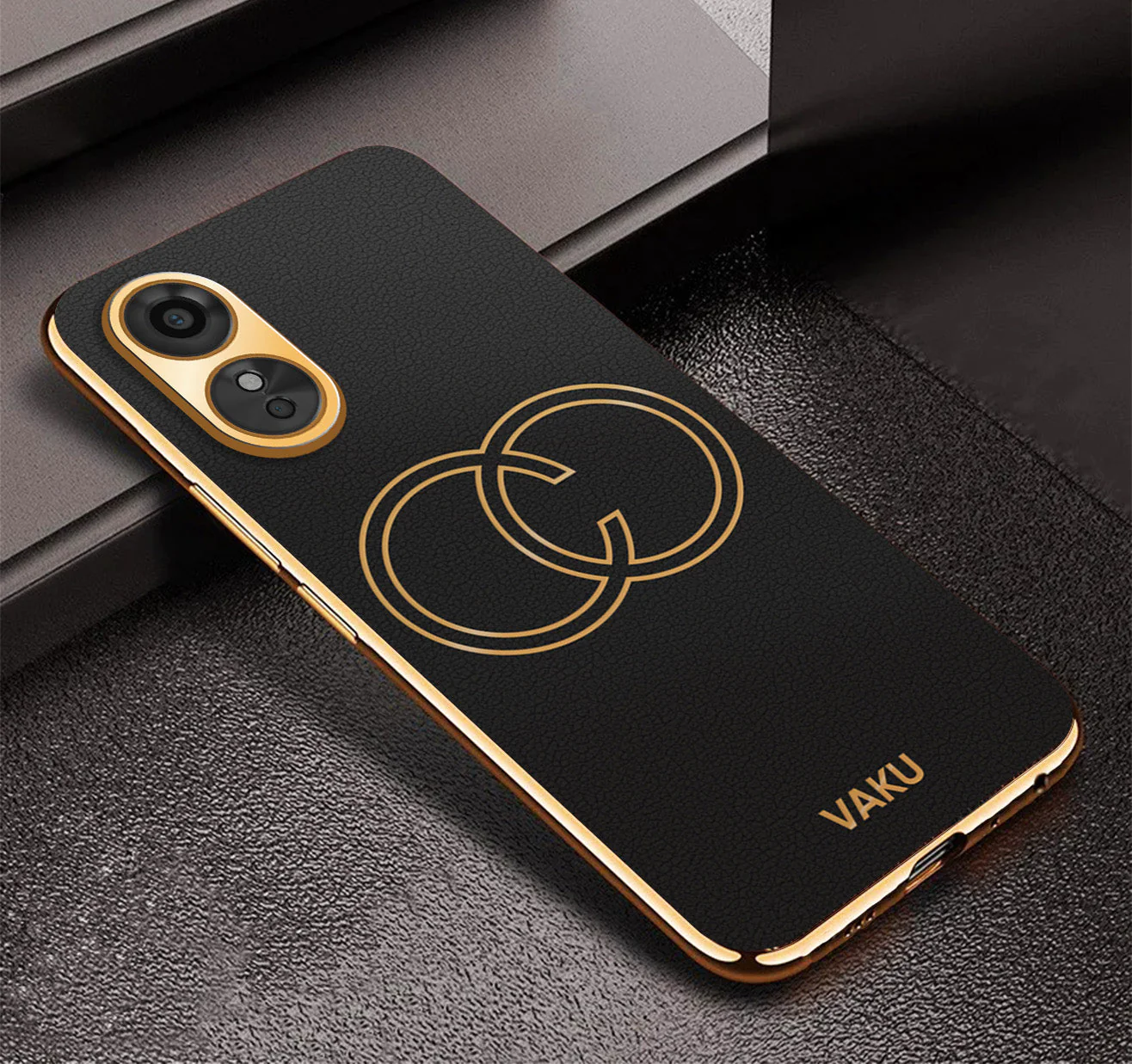 Vaku® Oppo A17 Skylar Leather Pattern Gold Electroplated Soft TPU Back Cover - Image 15