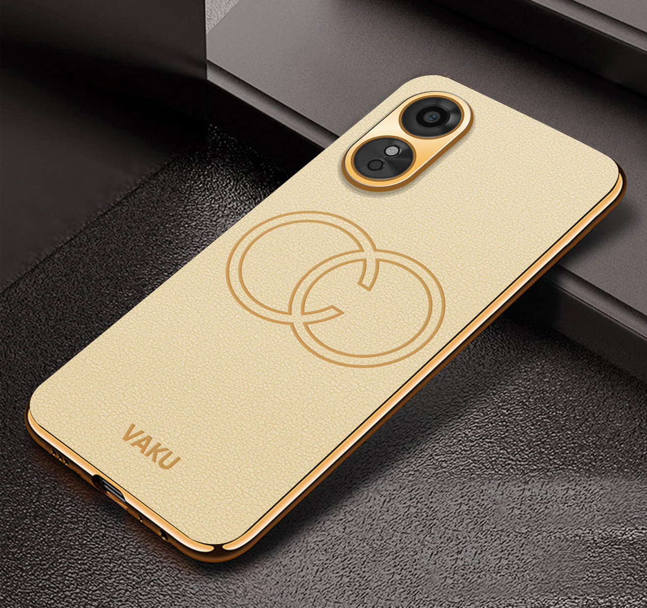 Vaku® Oppo A17 Skylar Leather Pattern Gold Electroplated Soft TPU Back Cover - Image 17