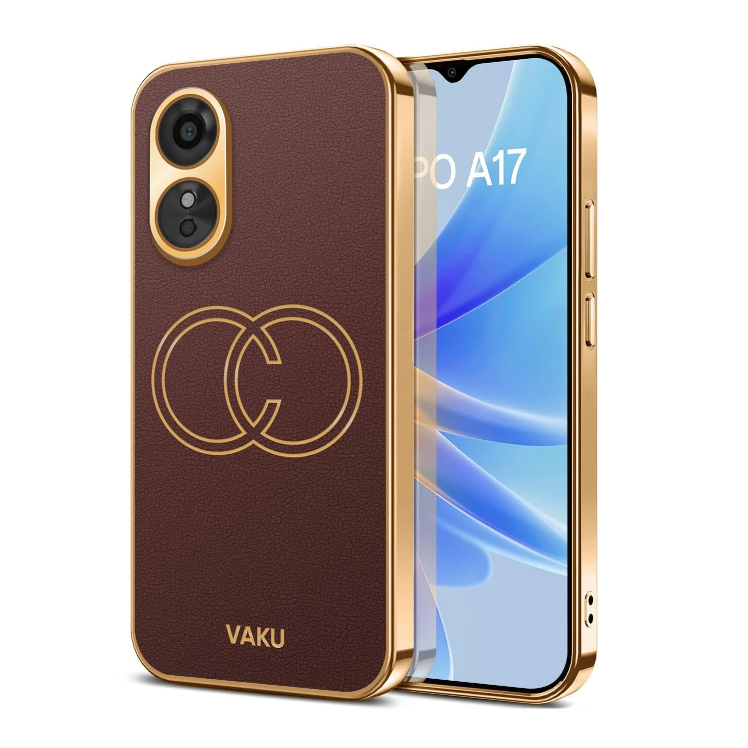 Vaku® Oppo A17 Skylar Leather Pattern Gold Electroplated Soft TPU Back Cover - Image 2