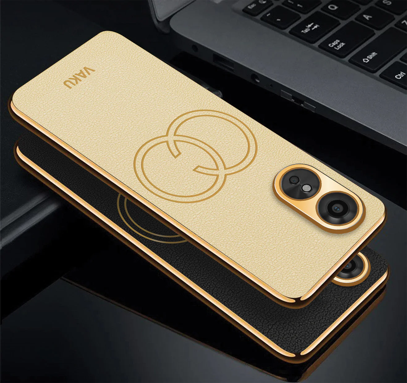 Vaku® Oppo A17 Skylar Leather Pattern Gold Electroplated Soft TPU Back Cover - Image 4
