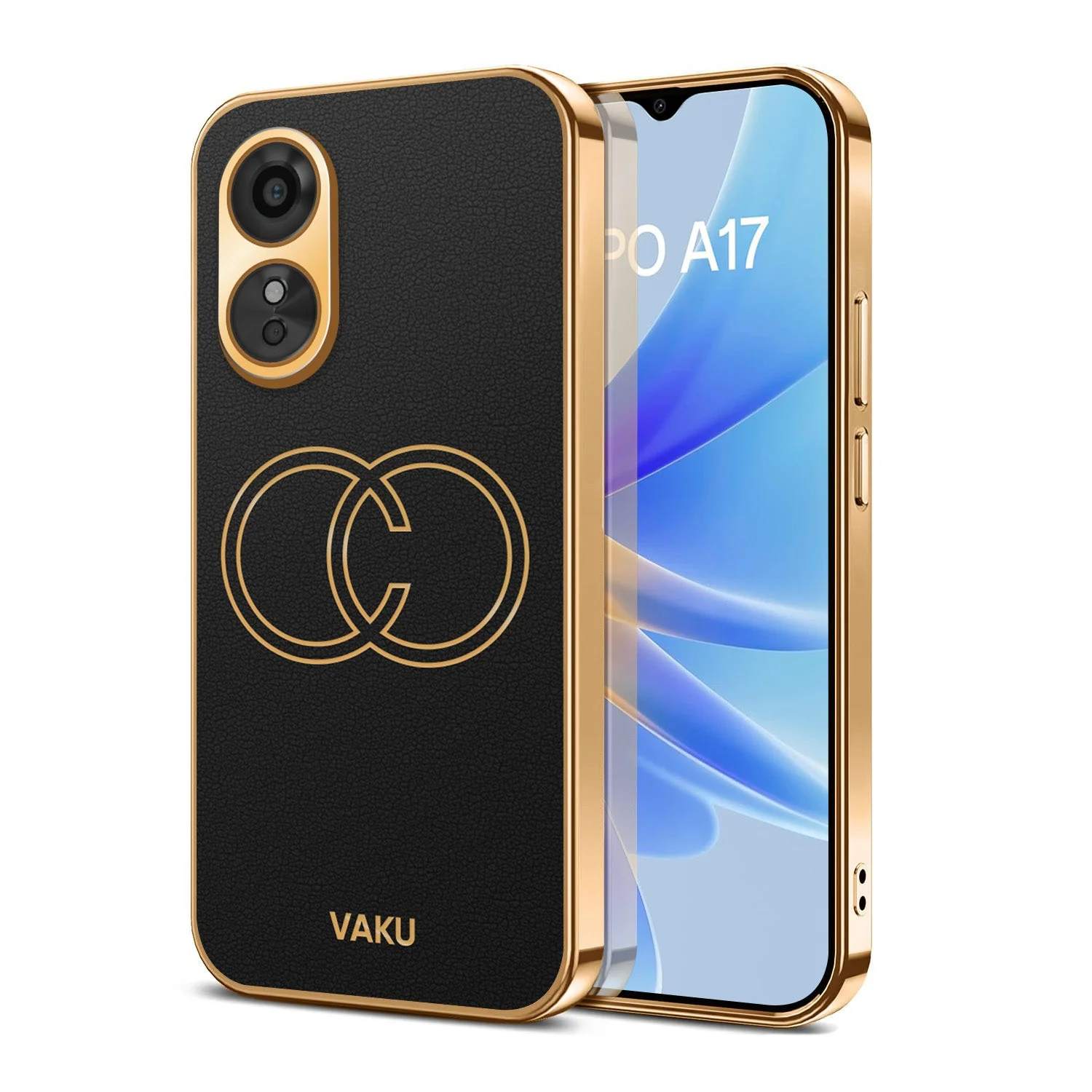 Vaku® Oppo A17 Skylar Leather Pattern Gold Electroplated Soft TPU Back Cover - Image 5