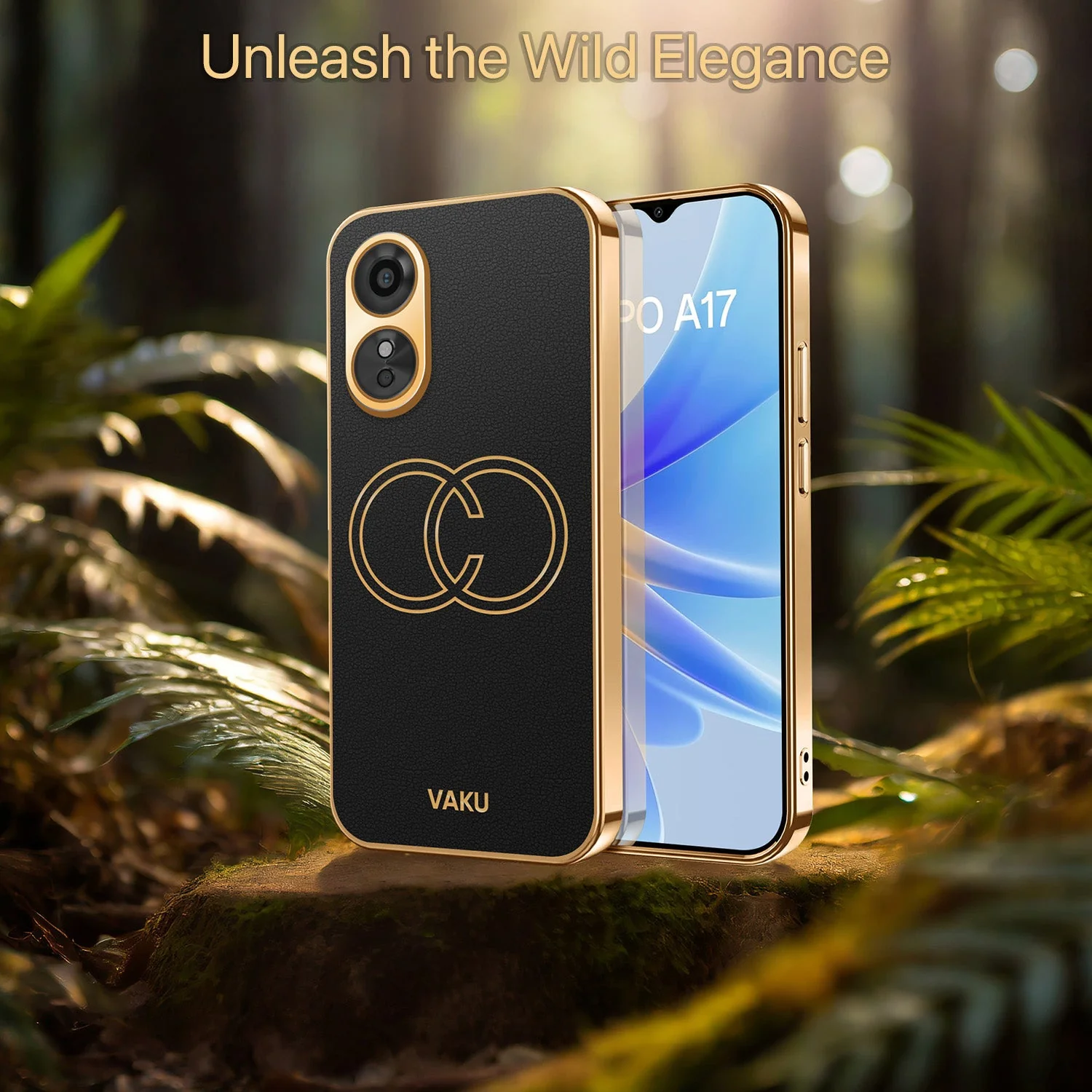 Vaku® Oppo A17 Skylar Leather Pattern Gold Electroplated Soft TPU Back Cover - Image 6