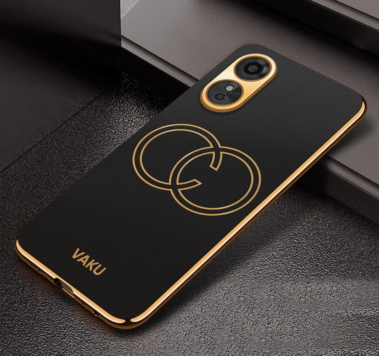 Vaku® Oppo A17 Skylar Leather Pattern Gold Electroplated Soft TPU Back Cover - Image 9