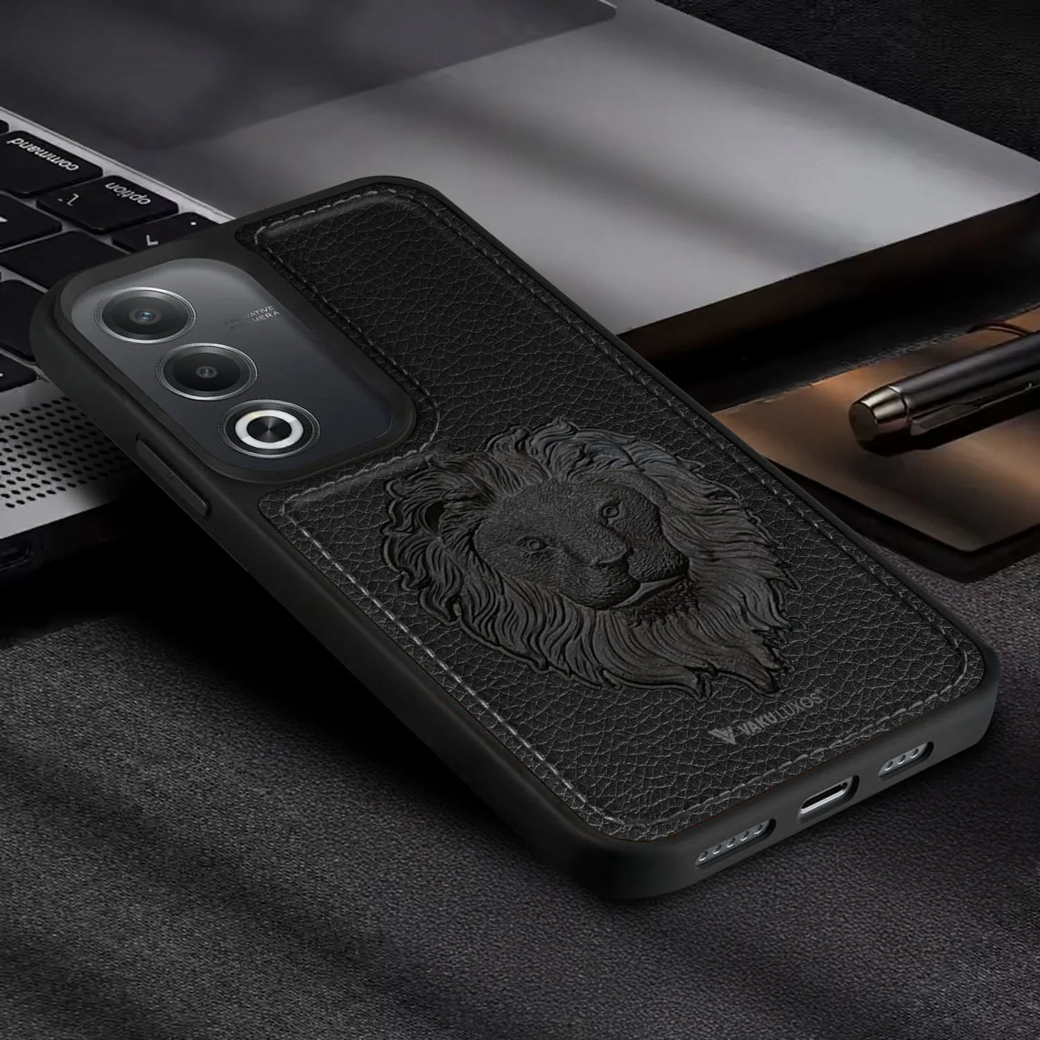 Vaku ® Oppo A3 Pro 5G Lion Embossed Luxury Designer Leather Back Cover - Image 10
