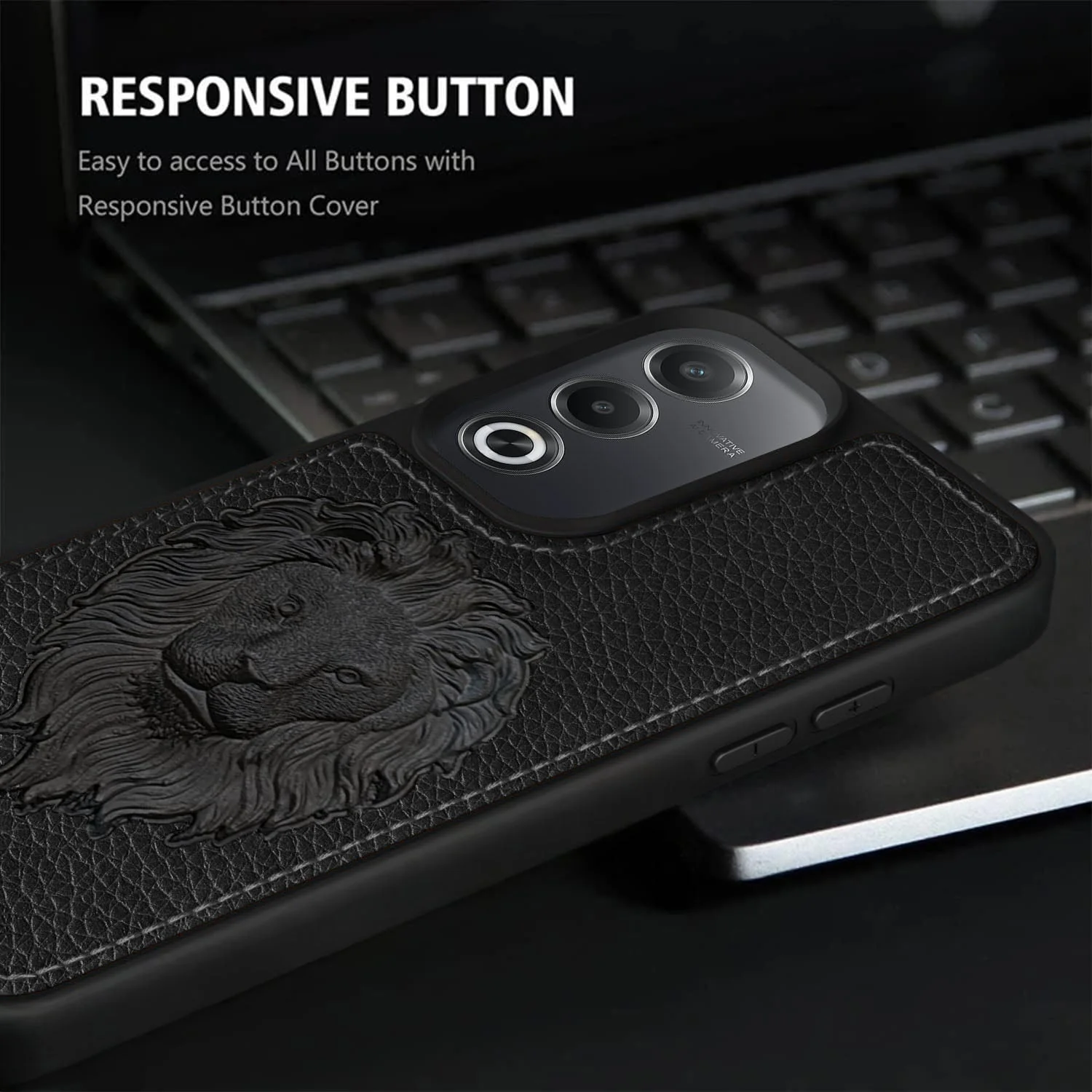 Vaku ® Oppo A3 Pro 5G Lion Embossed Luxury Designer Leather Back Cover - Image 12
