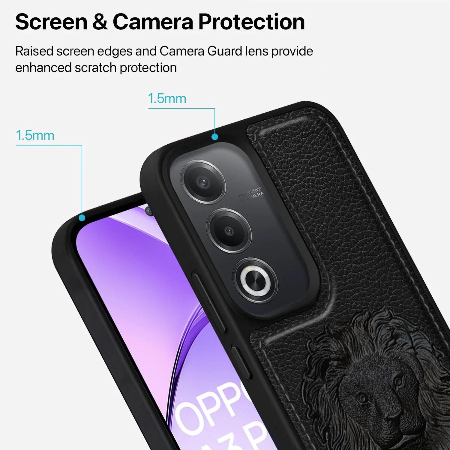 Vaku ® Oppo A3 Pro 5G Lion Embossed Luxury Designer Leather Back Cover - Image 2