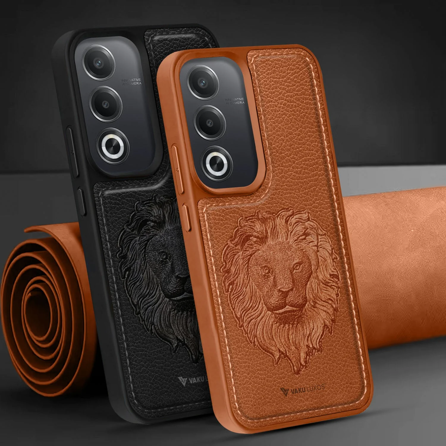 Vaku ® Oppo A3 Pro 5G Lion Embossed Luxury Designer Leather Back Cover - Image 5