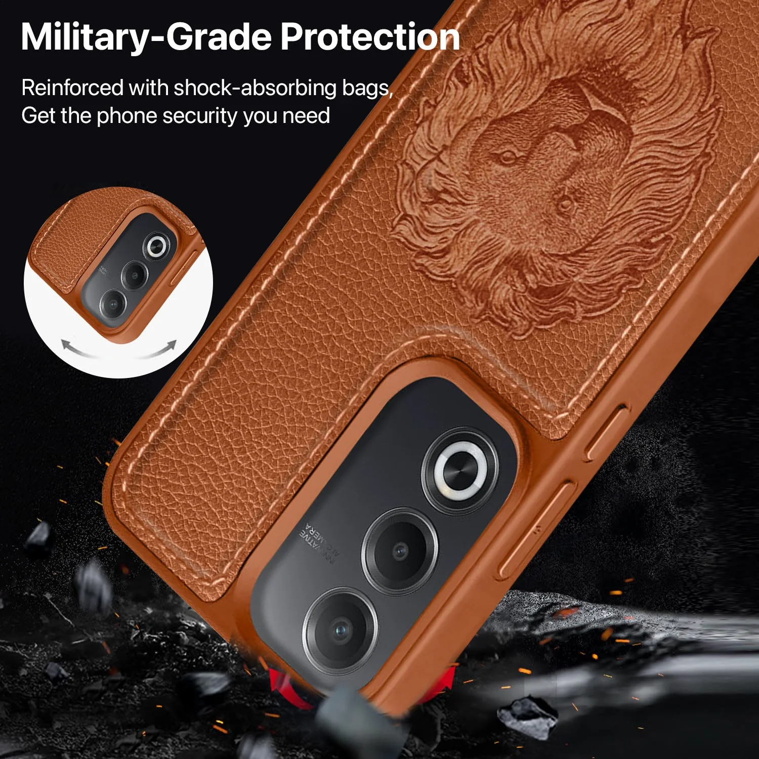 Vaku ® Oppo A3 Pro 5G Lion Embossed Luxury Designer Leather Back Cover - Image 6