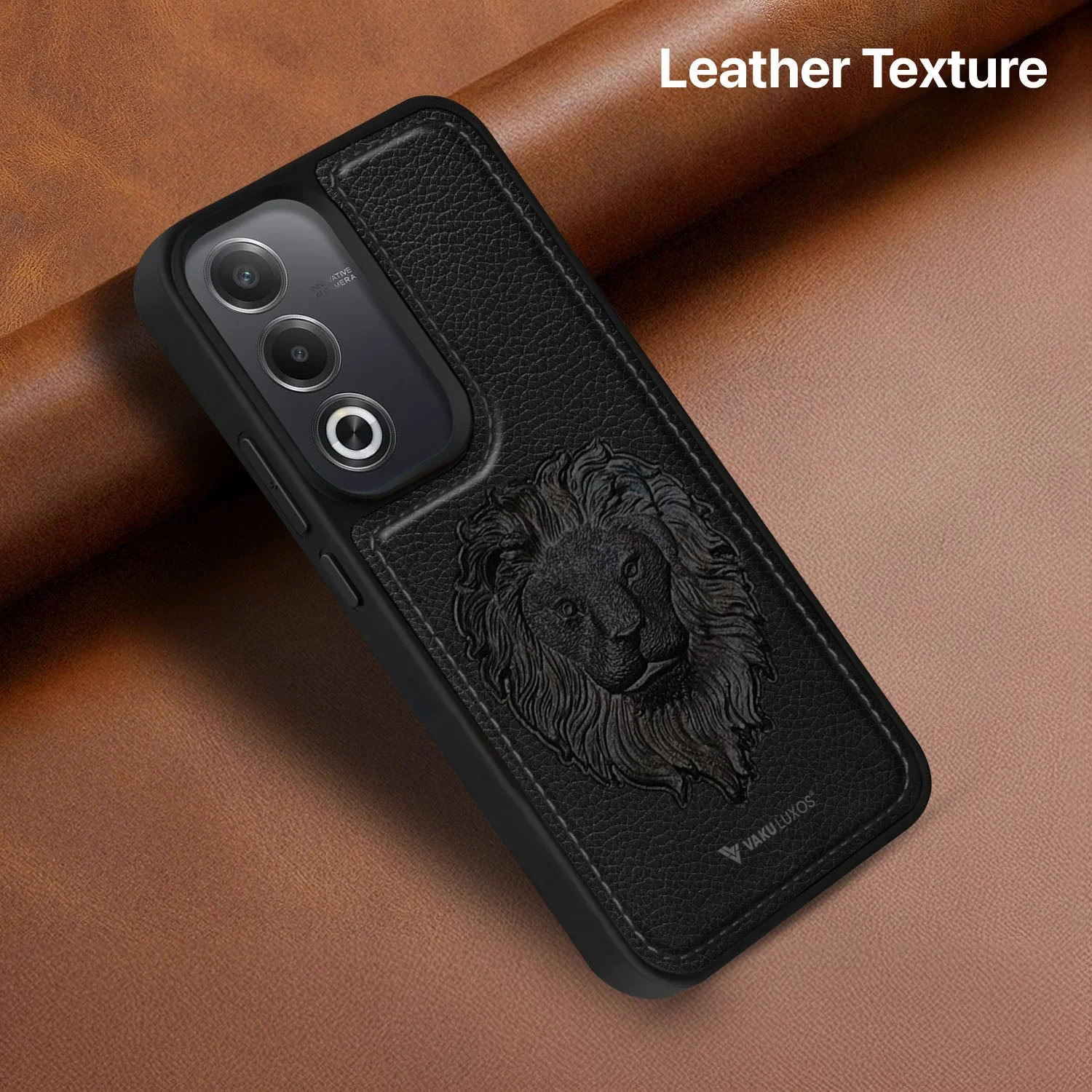 Vaku ® Oppo A3 Pro 5G Lion Embossed Luxury Designer Leather Back Cover - Image 7