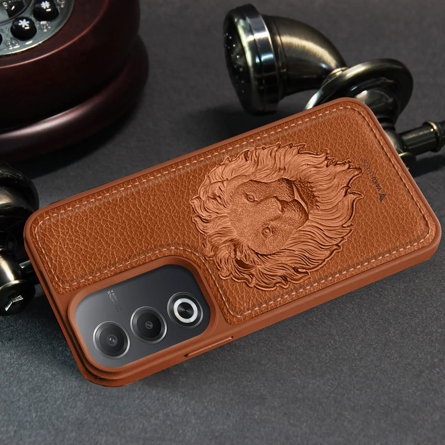 Vaku ® Oppo A3 Pro 5G Lion Embossed Luxury Designer Leather Back Cover - Image 8