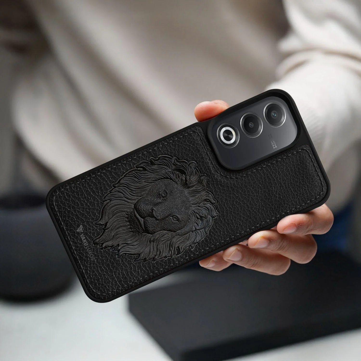 Vaku ® Oppo A3 Pro 5G Lion Embossed Luxury Designer Leather Back Cover - Image 9