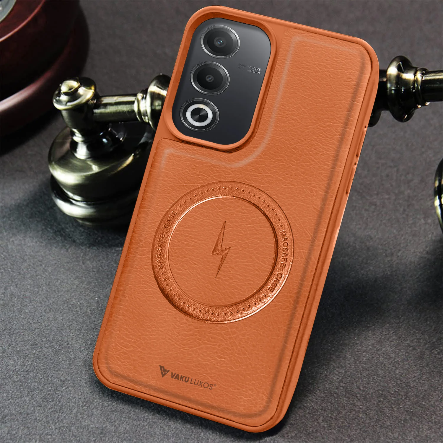 Vaku ® Oppo A3 Pro 5G Maxtron Leather Stitched Magnetic Magsafe Back Cover - Image 10