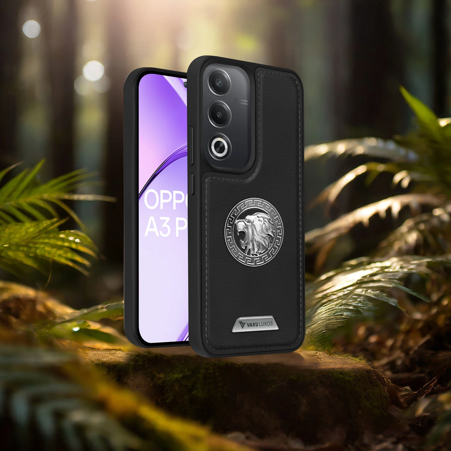 Vaku ® Oppo A3 Pro 5G Regal Shield Metal Lion Engraved Leather Back Cover - Image 12