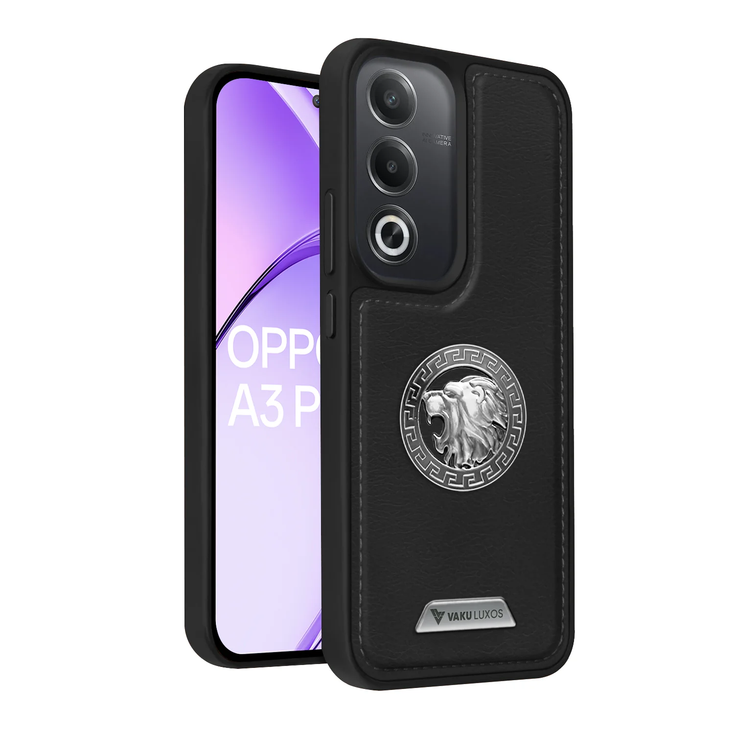 Vaku ® Oppo A3 Pro 5G Regal Shield Metal Lion Engraved Leather Back Cover - Image 2