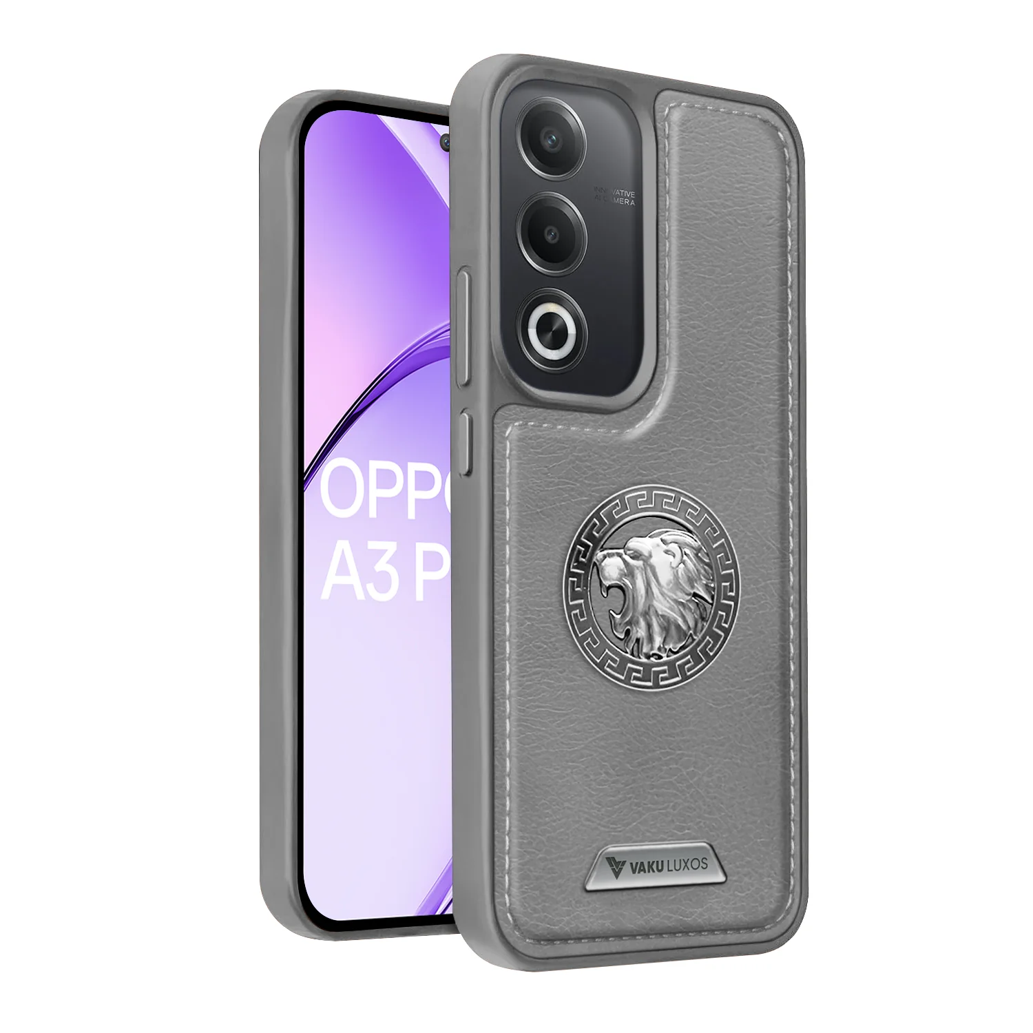Vaku ® Oppo A3 Pro 5G Regal Shield Metal Lion Engraved Leather Back Cover - Image 3