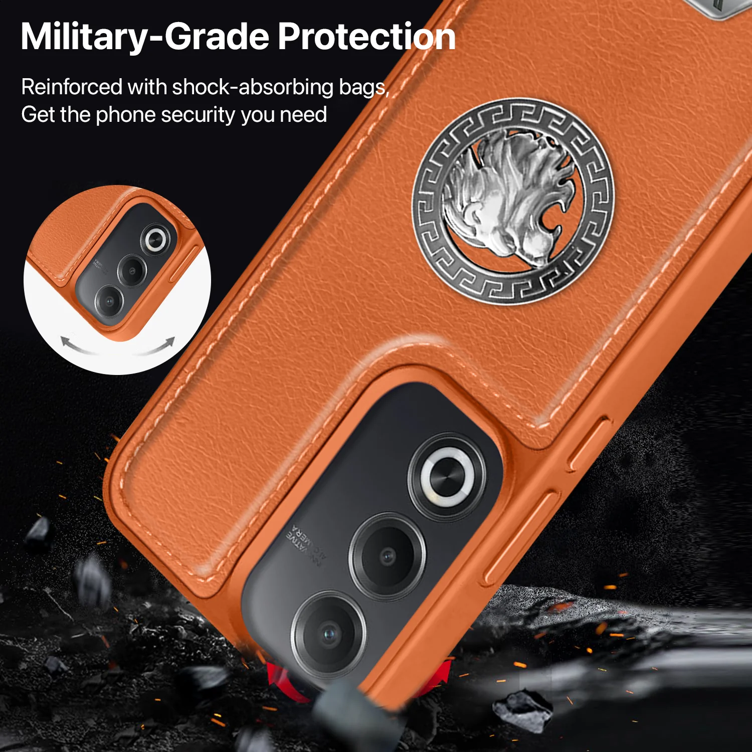 Vaku ® Oppo A3 Pro 5G Regal Shield Metal Lion Engraved Leather Back Cover - Image 4