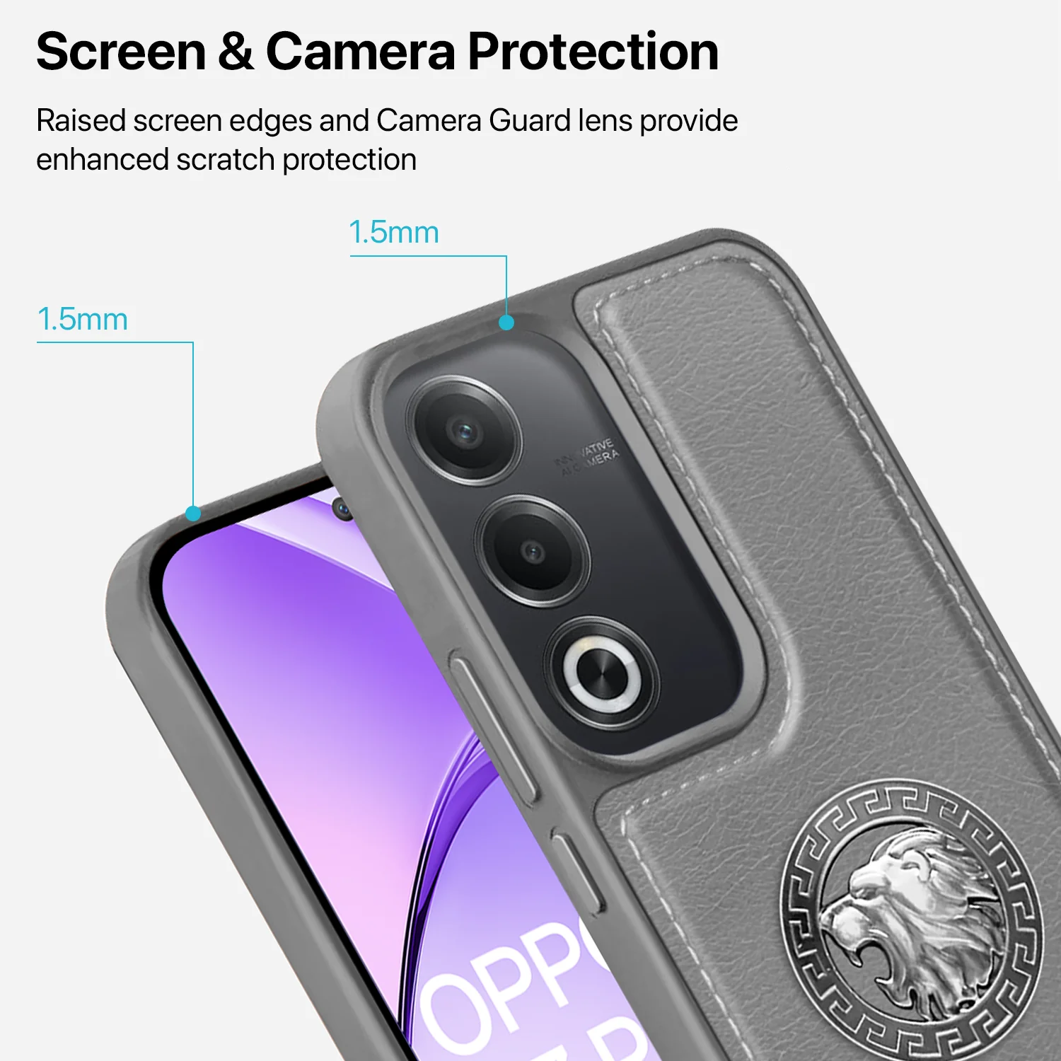 Vaku ® Oppo A3 Pro 5G Regal Shield Metal Lion Engraved Leather Back Cover - Image 5