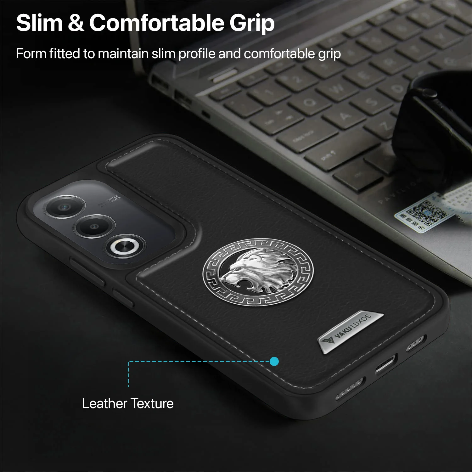Vaku ® Oppo A3 Pro 5G Regal Shield Metal Lion Engraved Leather Back Cover - Image 7
