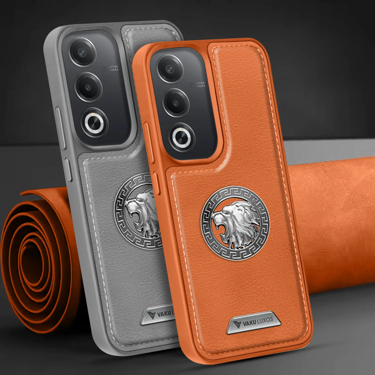 Vaku ® Oppo A3 Pro 5G Regal Shield Metal Lion Engraved Leather Back Cover - Image 8