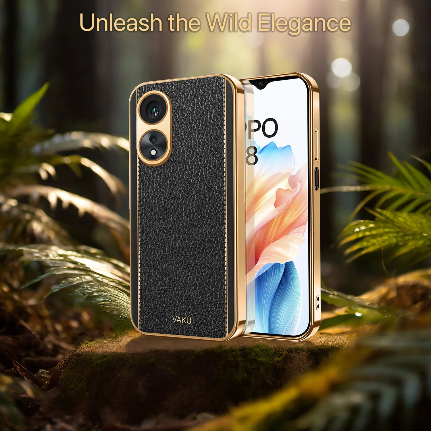 Vaku® Oppo A38 Luxemberg Leather Pattern Gold Electroplated Soft TPU Back Cover - Image 12