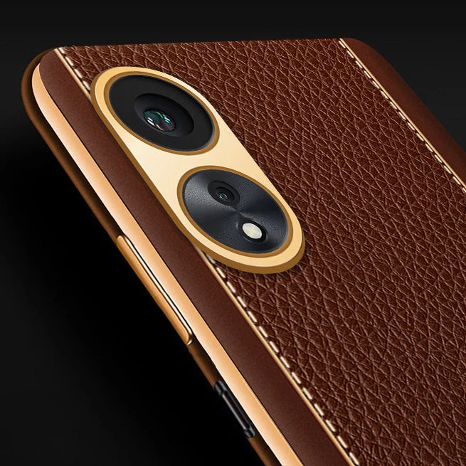 Vaku® Oppo A38 Luxemberg Leather Pattern Gold Electroplated Soft TPU Back Cover - Image 3