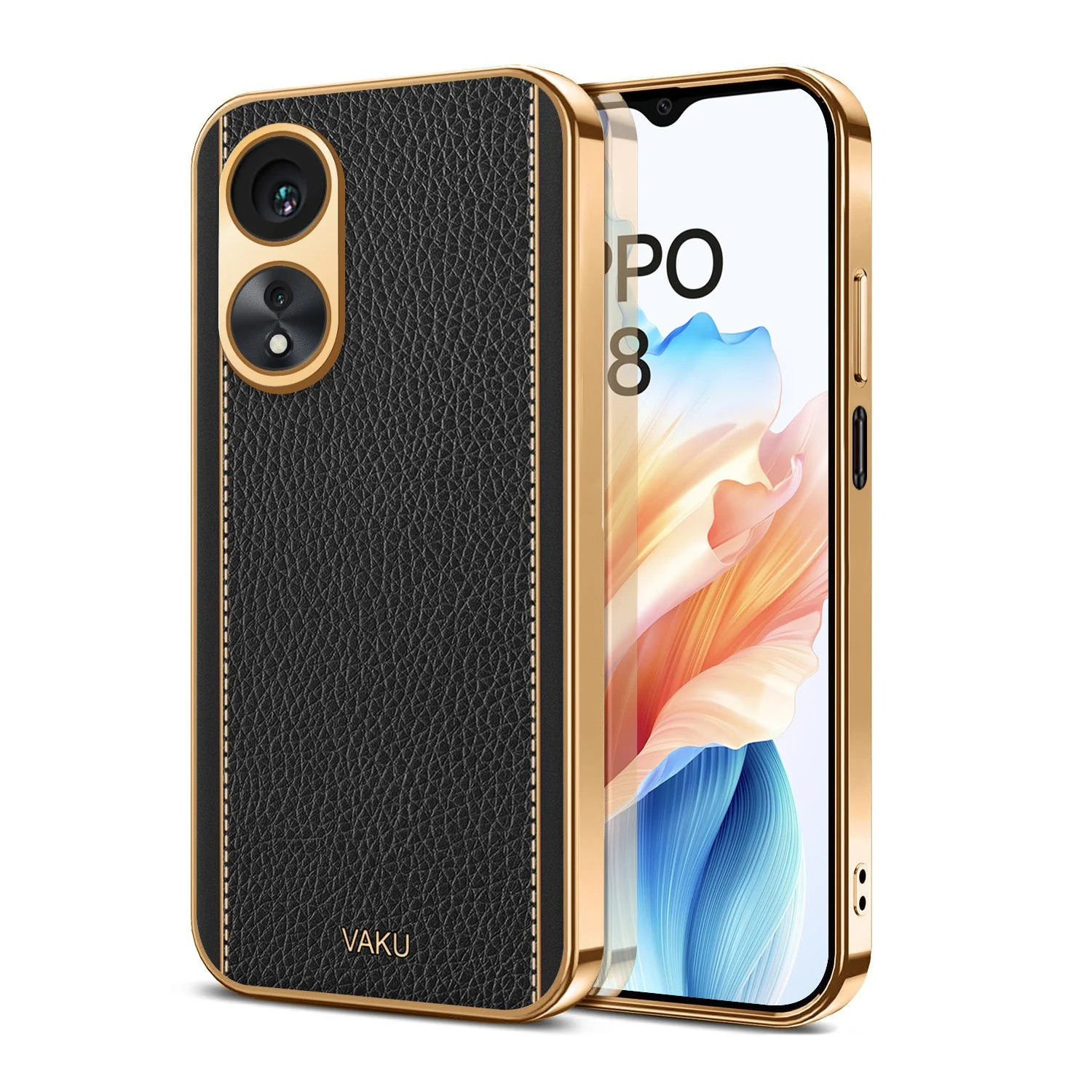 Vaku® Oppo A38 Luxemberg Leather Pattern Gold Electroplated Soft TPU Back Cover - Image 5