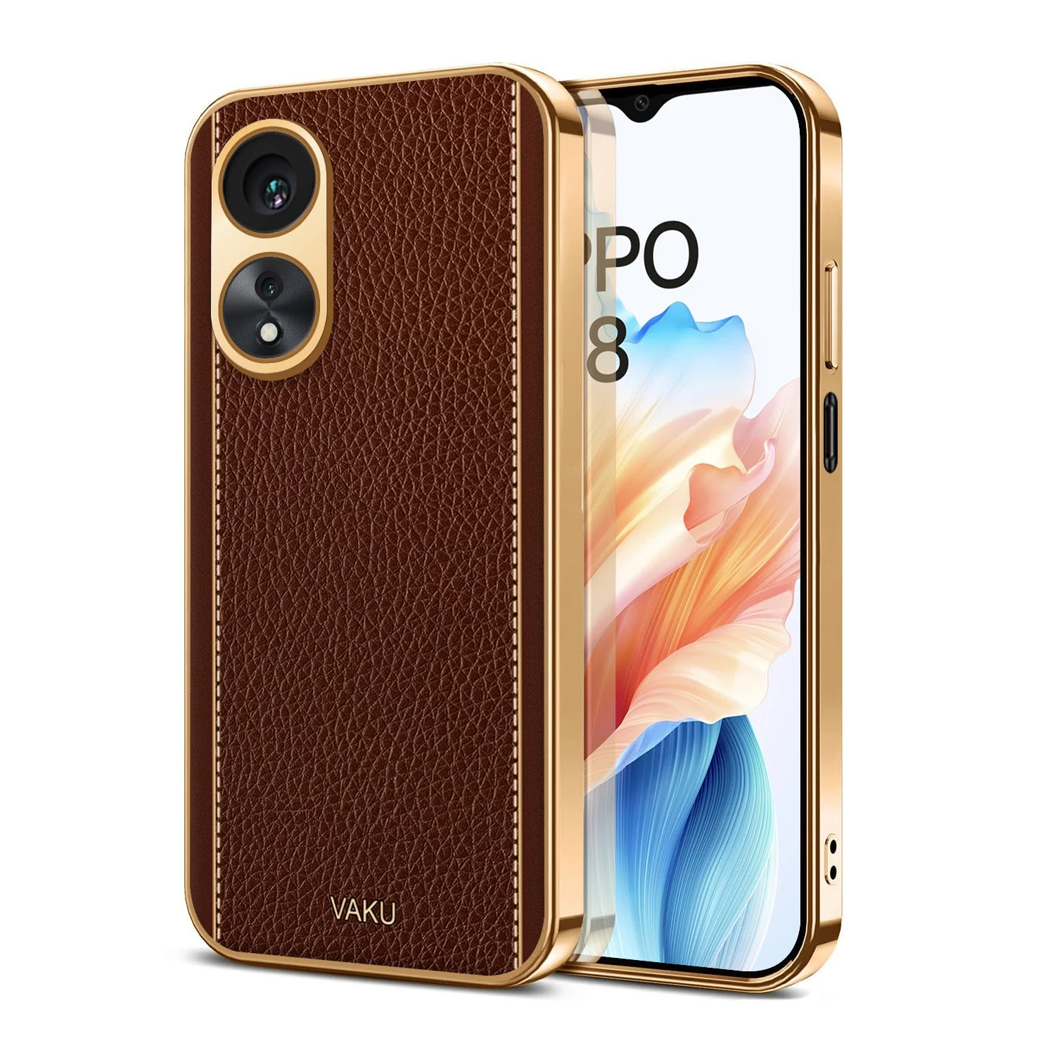 Vaku® Oppo A38 Luxemberg Leather Pattern Gold Electroplated Soft TPU Back Cover - Image 8