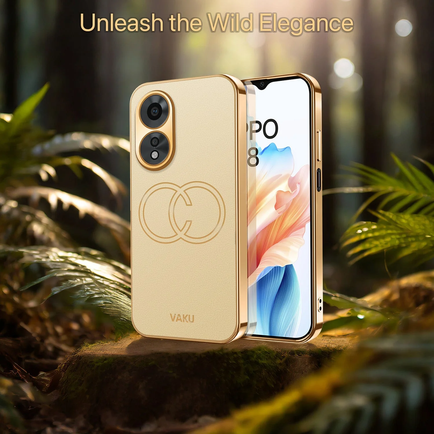 Vaku® Oppo A38 Skylar Leather Pattern Gold Electroplated Soft TPU Back Cover - Image 10
