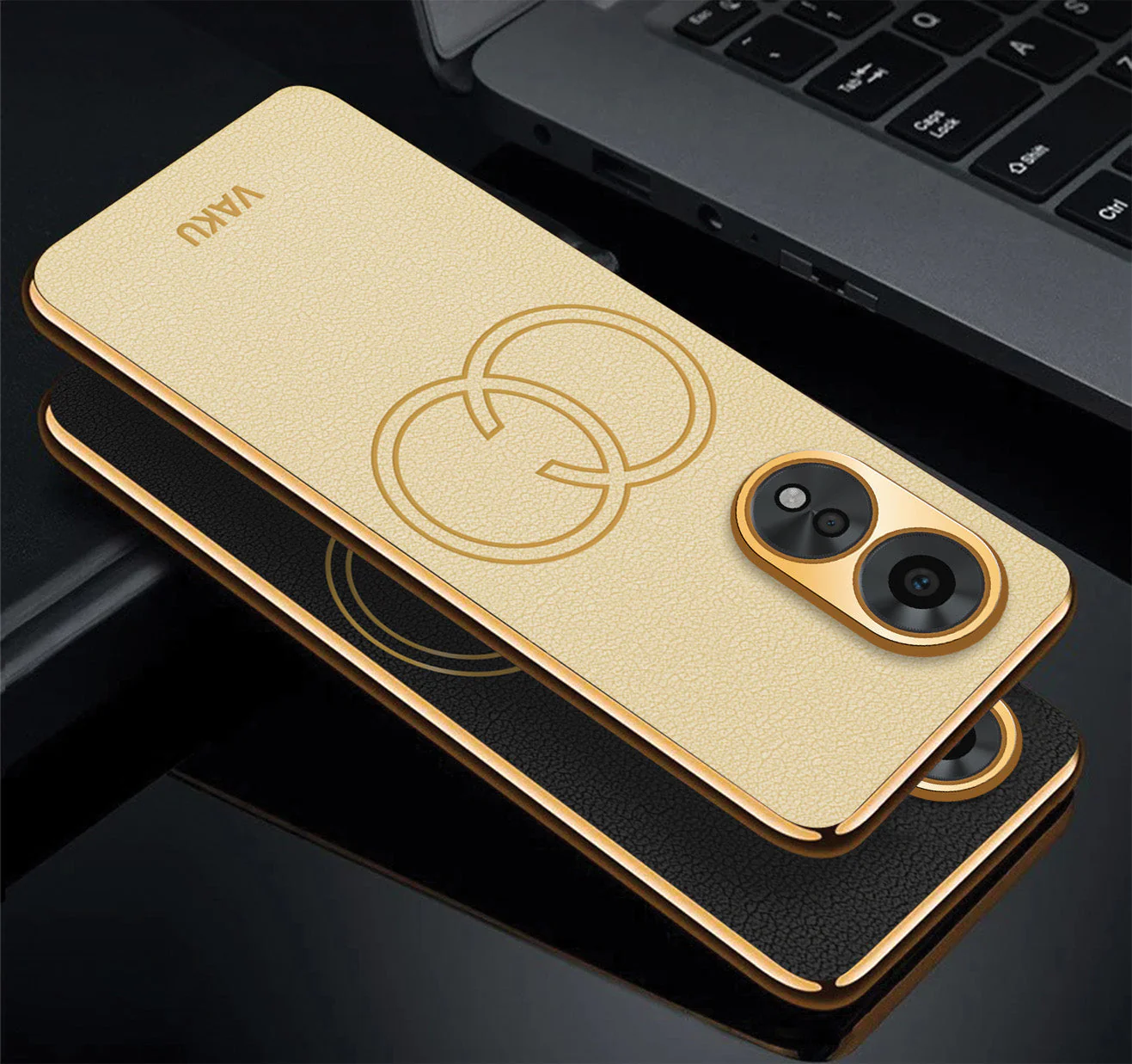 Vaku® Oppo A38 Skylar Leather Pattern Gold Electroplated Soft TPU Back Cover - Image 11