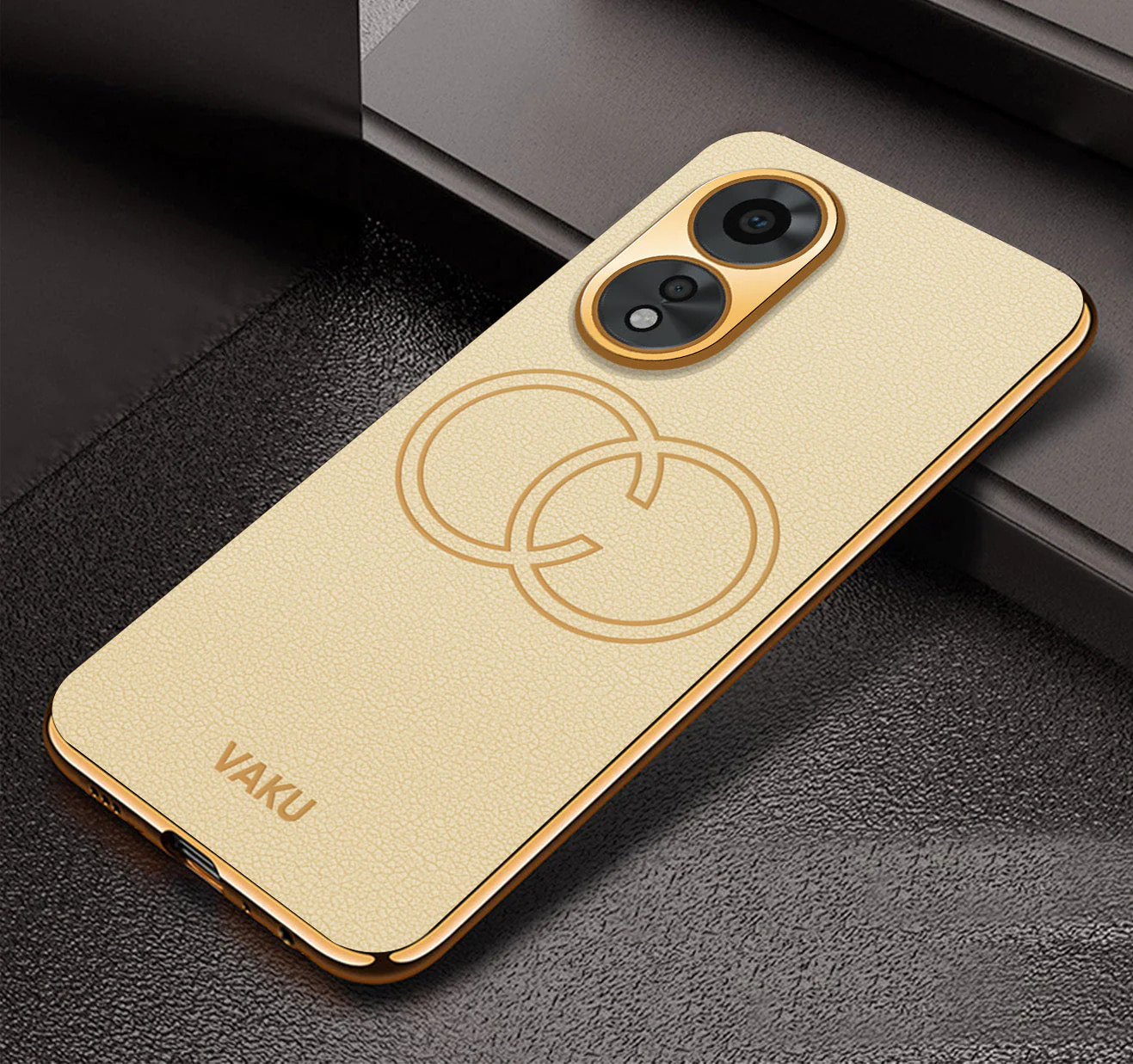 Vaku® Oppo A38 Skylar Leather Pattern Gold Electroplated Soft TPU Back Cover - Image 2