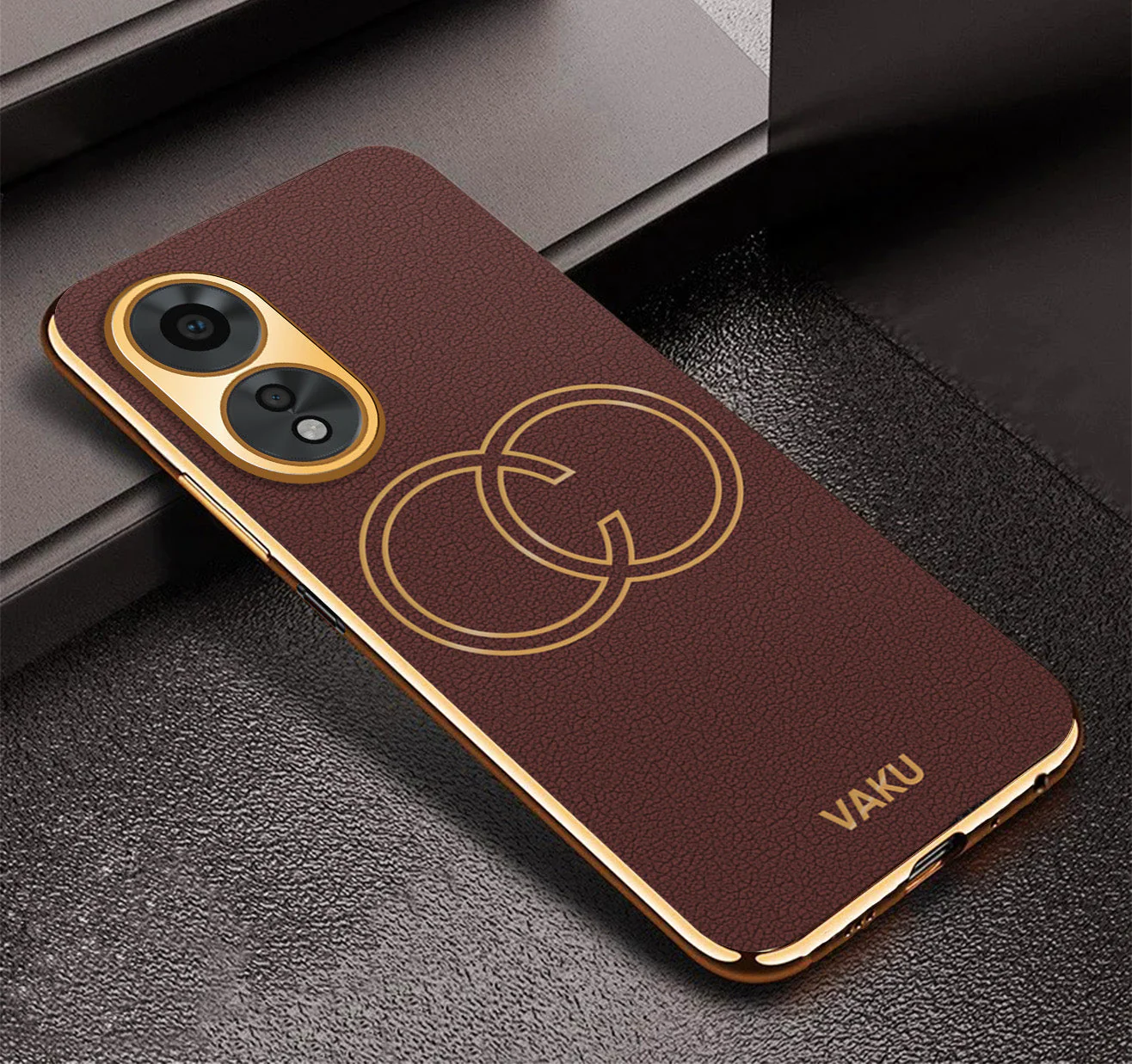 Vaku® Oppo A38 Skylar Leather Pattern Gold Electroplated Soft TPU Back Cover - Image 3