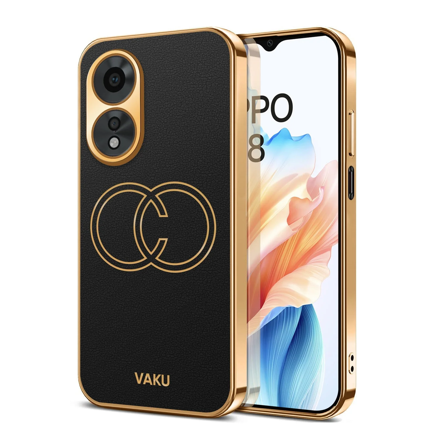 Vaku® Oppo A38 Skylar Leather Pattern Gold Electroplated Soft TPU Back Cover - Image 4