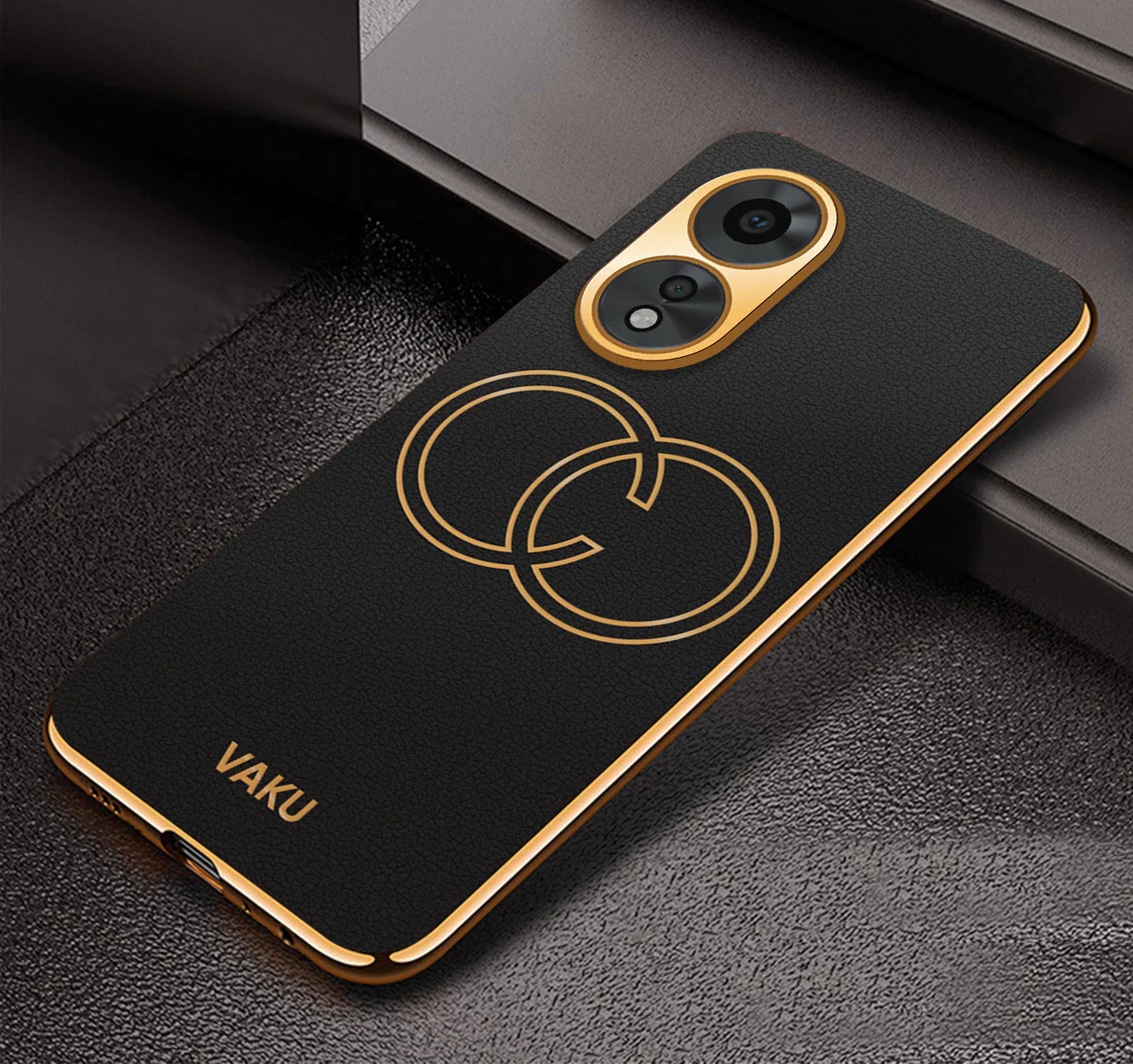 Vaku® Oppo A38 Skylar Leather Pattern Gold Electroplated Soft TPU Back Cover - Image 6