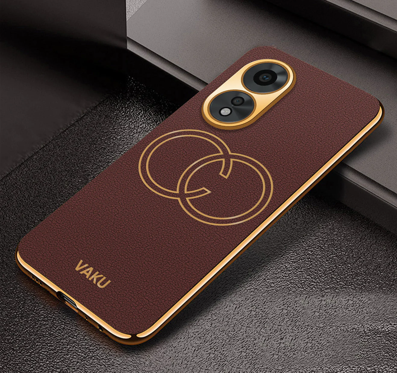 Vaku® Oppo A38 Skylar Leather Pattern Gold Electroplated Soft TPU Back Cover - Image 9