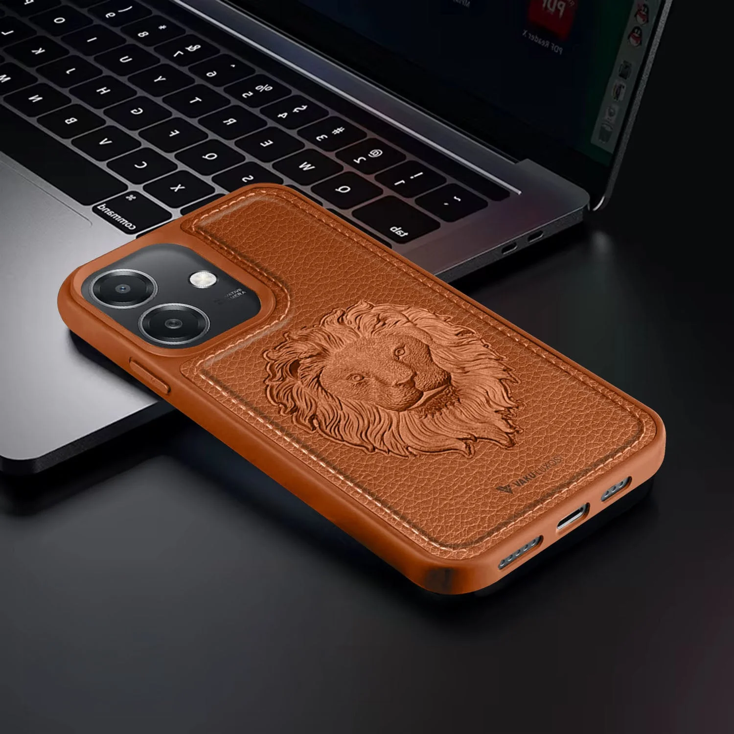 Vaku ® Oppo A3X 5G Lion Embossed Luxury Designer Leather Back Cover - Image 11