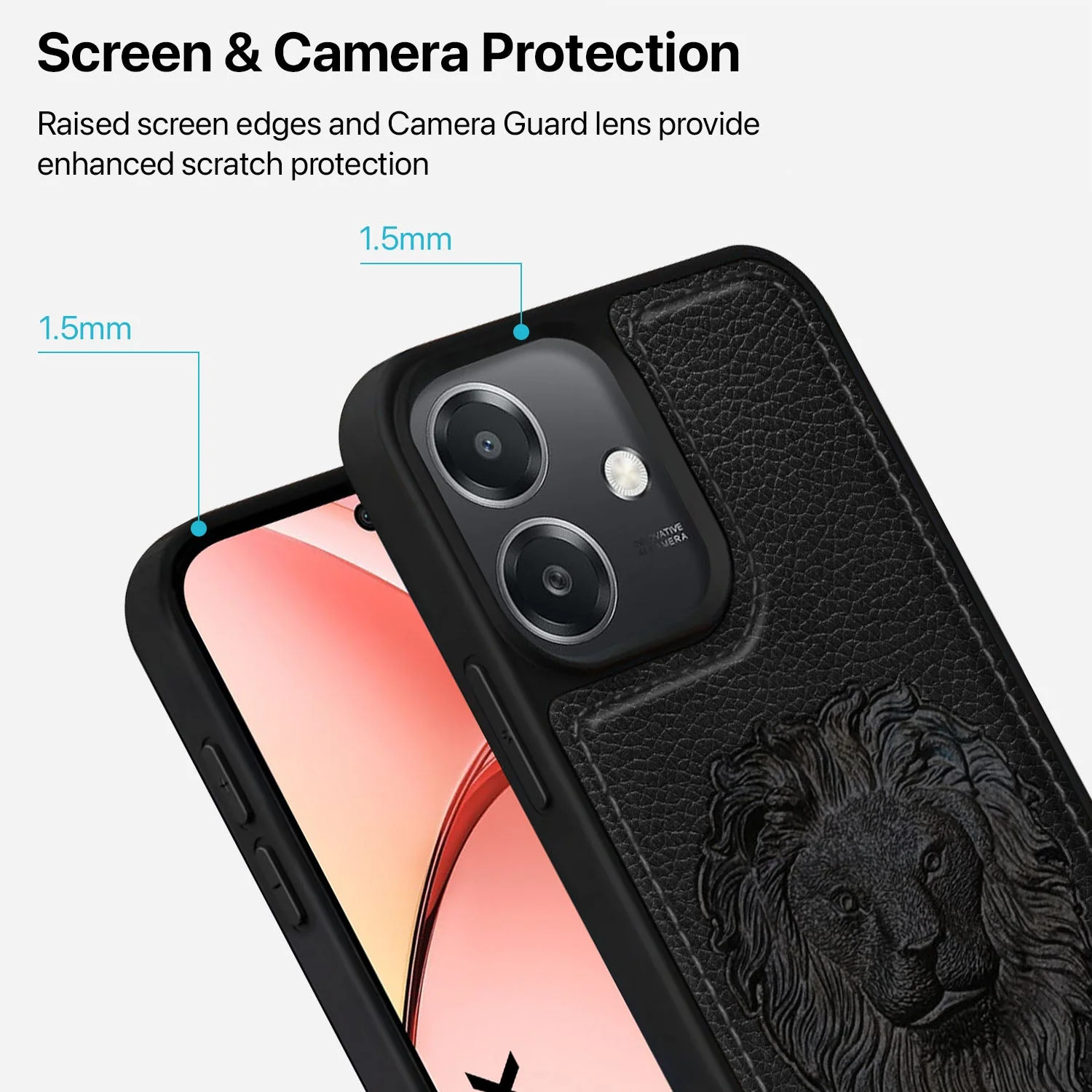 Vaku ® Oppo A3X 5G Lion Embossed Luxury Designer Leather Back Cover - Image 2