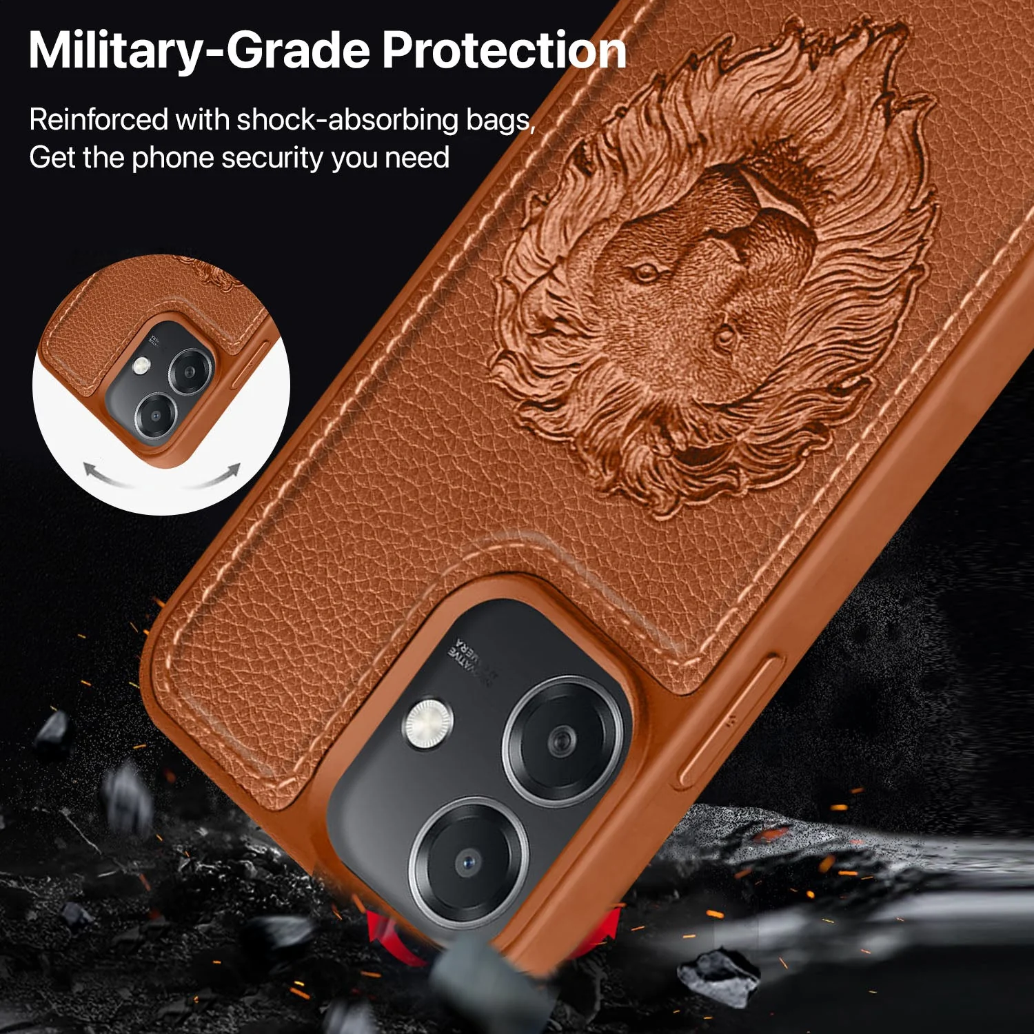 Vaku ® Oppo A3X 5G Lion Embossed Luxury Designer Leather Back Cover - Image 3
